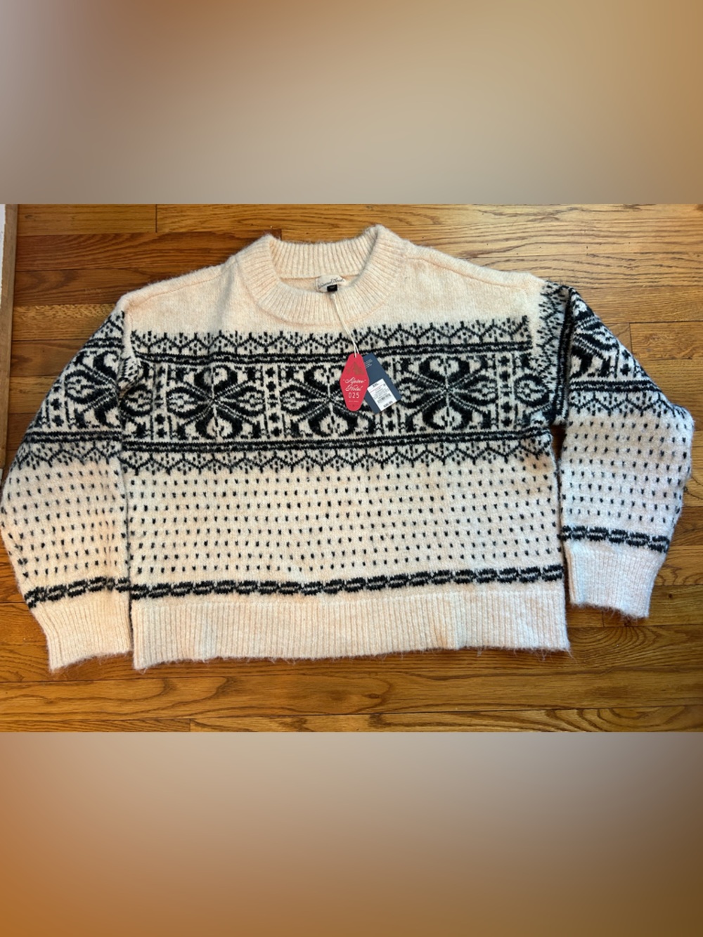 Universal Thread Cream and Black Nordic Patterned Crewneck Sweater